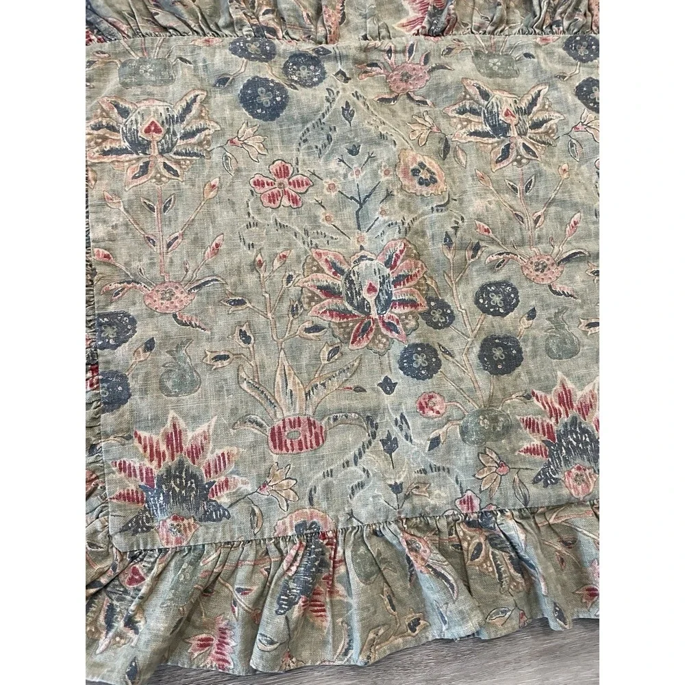 Vtg Pr Ralph‎ Lauren Isabella Stnd Pillow Sham Cotton Linen Ruffle Green Floral